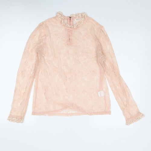 Vera & Lucy Womens Pink Polyamide Basic Blouse Size L Mock Neck