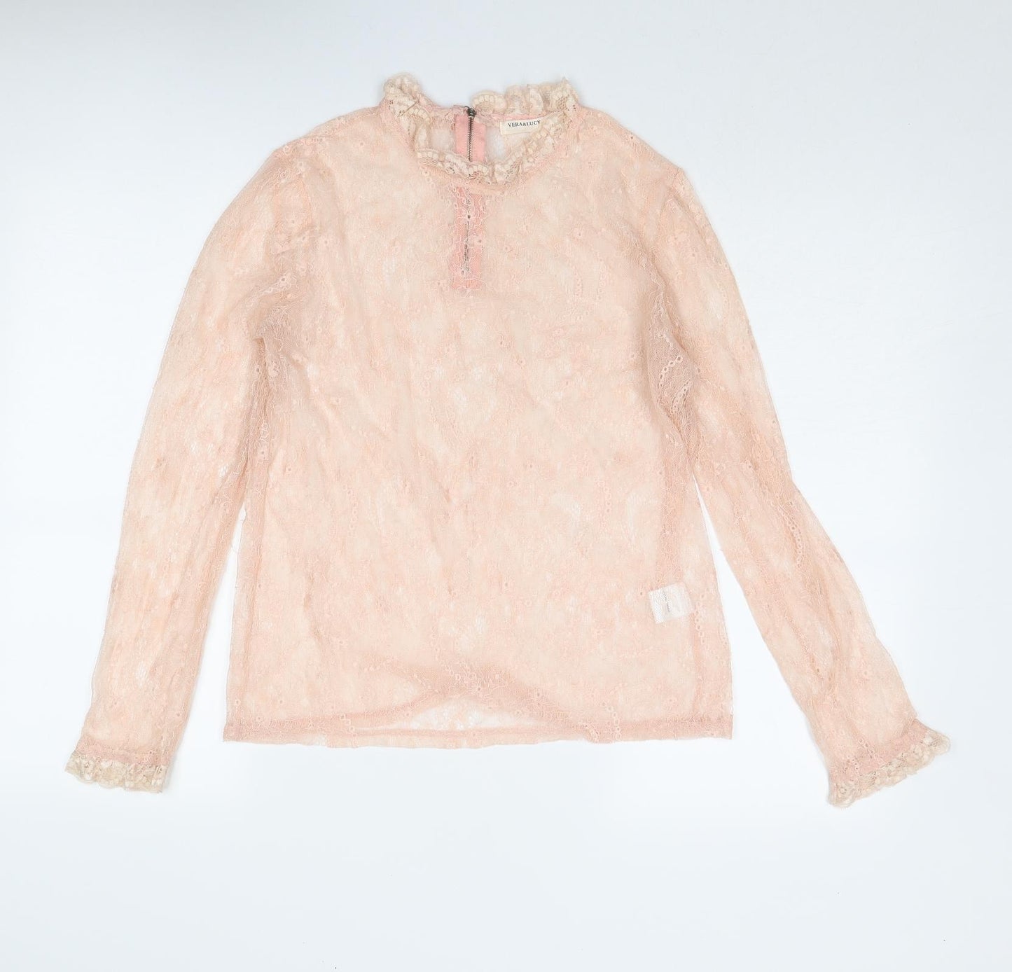 Vera & Lucy Womens Pink Polyamide Basic Blouse Size L Mock Neck