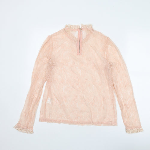 Vera & Lucy Womens Pink Polyamide Basic Blouse Size L Mock Neck