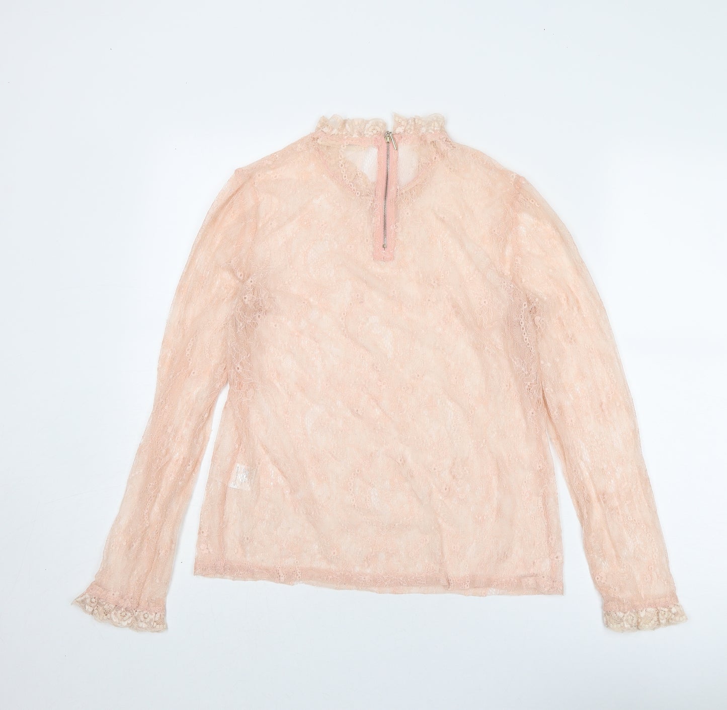 Vera & Lucy Womens Pink Polyamide Basic Blouse Size L Mock Neck