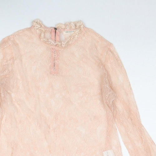Vera & Lucy Womens Pink Polyamide Basic Blouse Size L Mock Neck
