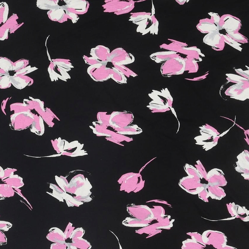 Debenhams Womens Black Floral Viscose Basic T-Shirt Size 14 Boat Neck