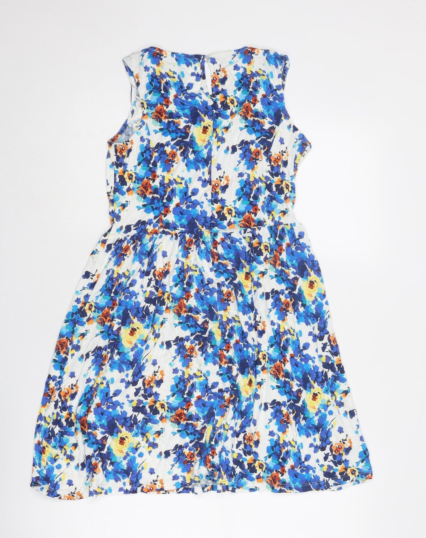 South Womens Blue Floral Viscose Fit & Flare Size 10 Round Neck Button