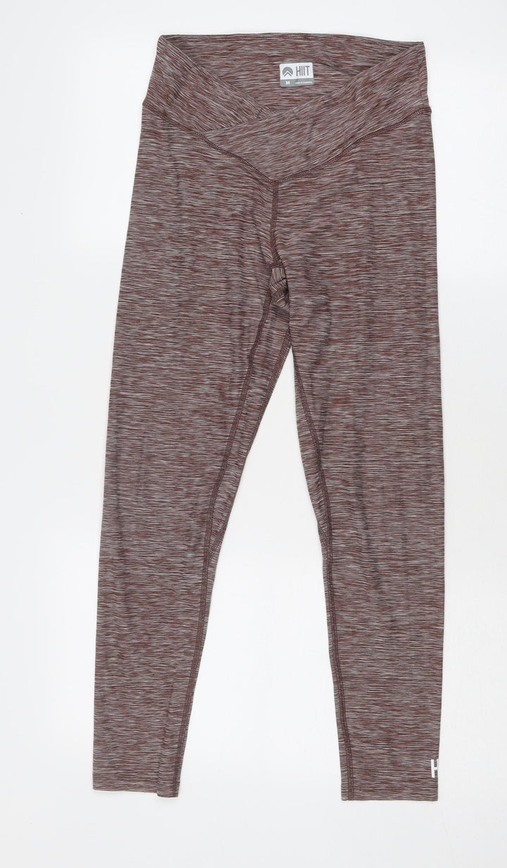 HIIT Womens Brown Geometric Polyester Compression Leggings Size M Regular Pullover