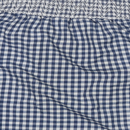 Boohoo Womens Blue Check Polyester Basic Blouse Size 10 Off the Shoulder