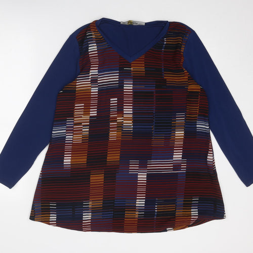 Silvia Mori Womens Multicoloured Geometric Polyester Basic Blouse Size 16 V-Neck