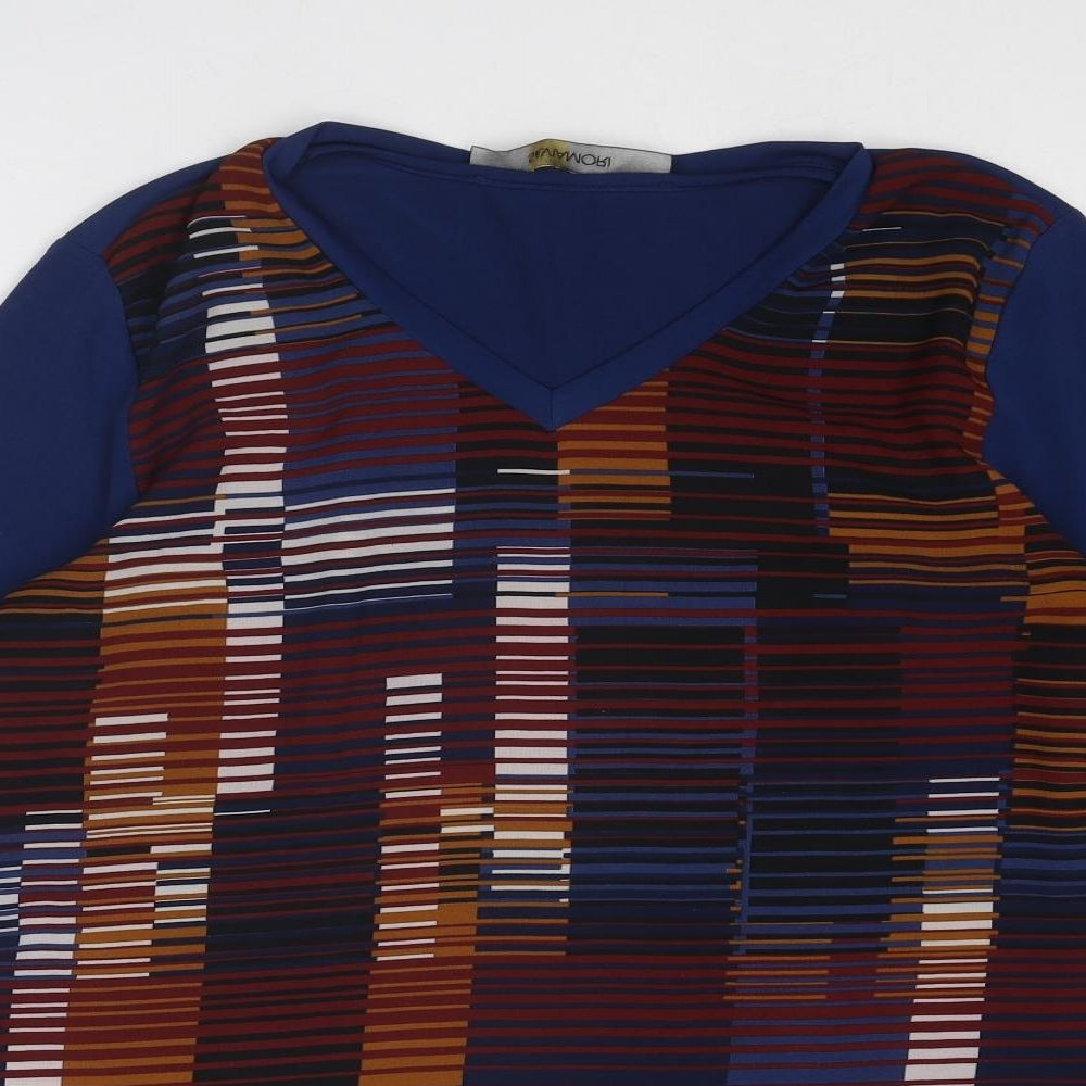 Silvia Mori Womens Multicoloured Geometric Polyester Basic Blouse Size 16 V-Neck