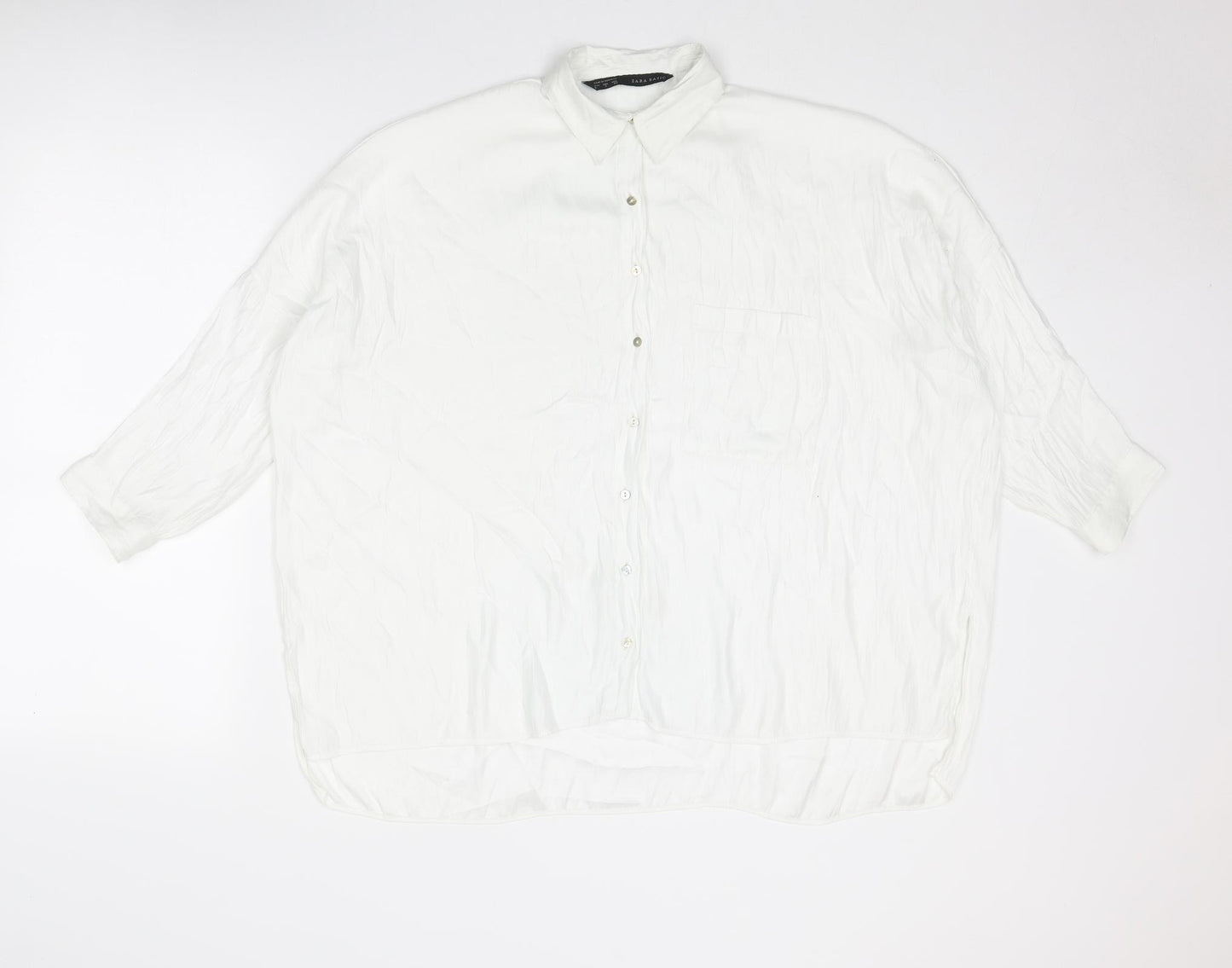 Zara Womens White Polyester Basic Button-Up Size S Collared