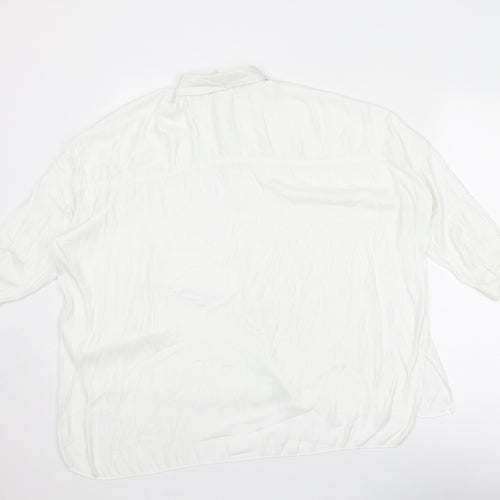 Zara Womens White Polyester Basic Button-Up Size S Collared