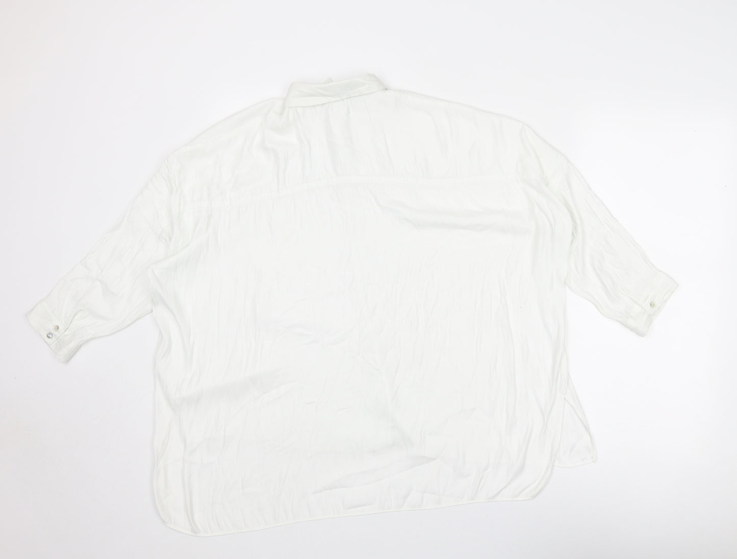 Zara Womens White Polyester Basic Button-Up Size S Collared