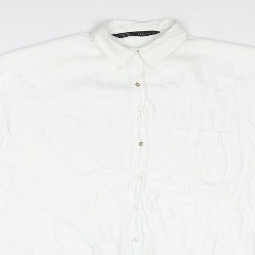 Zara Womens White Polyester Basic Button-Up Size S Collared