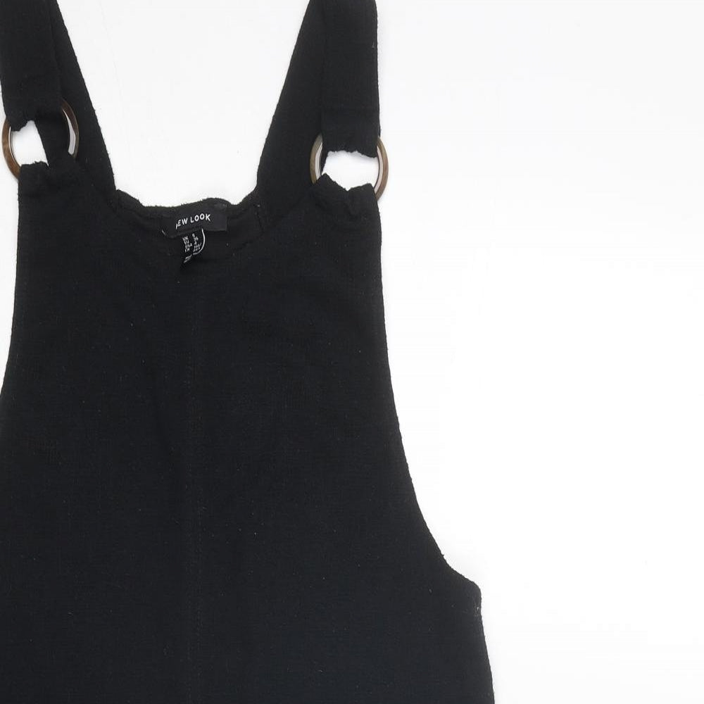 New Look Womens Black Polyester Pinafore/Dungaree Dress Size 8 Round Neck Pullover