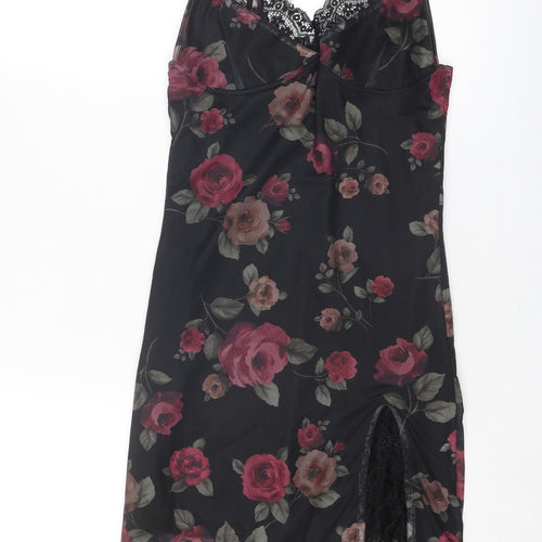 Motel Womens Black Floral Polyester Slip Dress Size S V-Neck Pullover