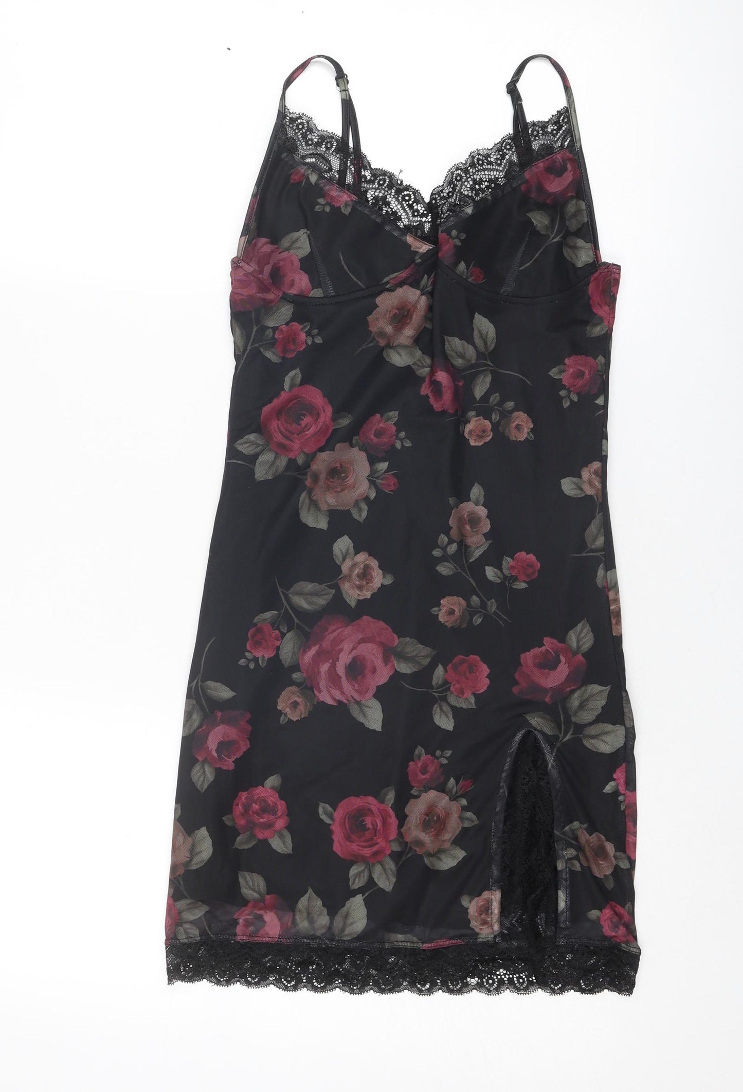 Motel Womens Black Floral Polyester Slip Dress Size S V-Neck Pullover