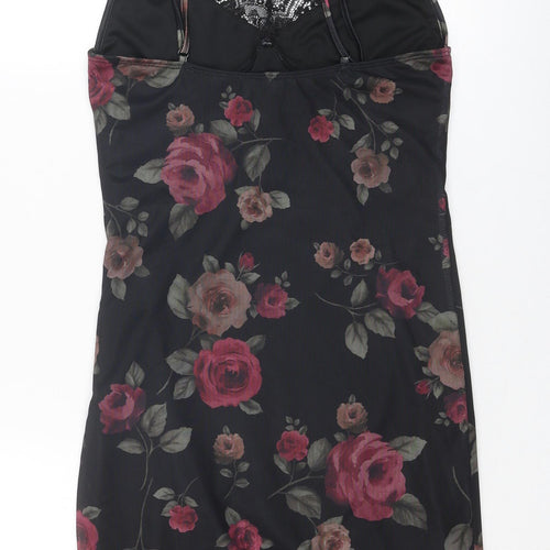 Motel Womens Black Floral Polyester Slip Dress Size S V-Neck Pullover