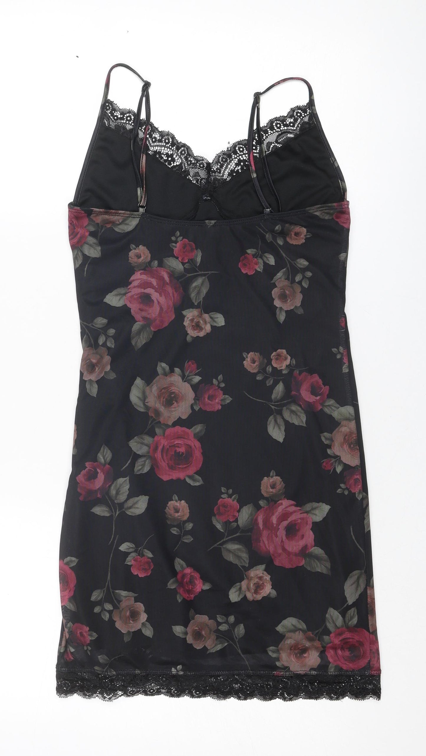 Motel Womens Black Floral Polyester Slip Dress Size S V-Neck Pullover