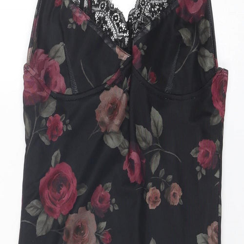 Motel Womens Black Floral Polyester Slip Dress Size S V-Neck Pullover