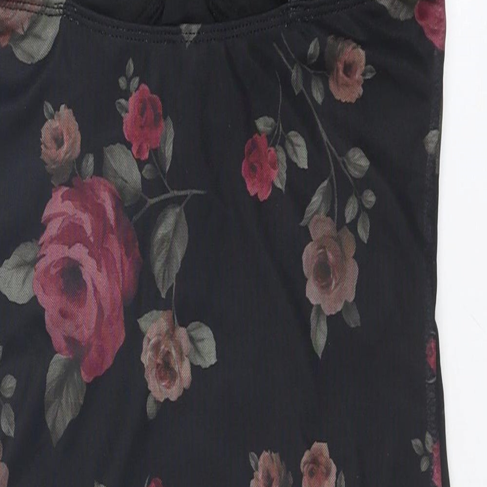 Motel Womens Black Floral Polyester Slip Dress Size S V-Neck Pullover