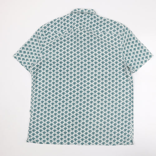 Marks and Spencer Mens Blue Geometric Polyester Button-Up Size XL Collared Button - Palm Tree Print