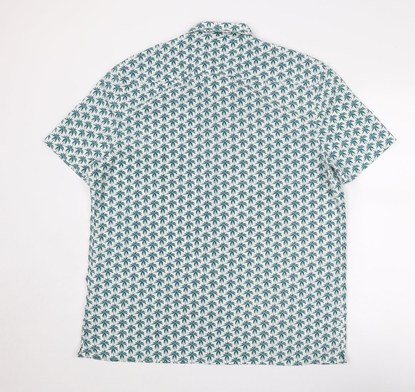 Marks and Spencer Mens Blue Geometric Polyester Button-Up Size XL Collared Button - Palm Tree Print