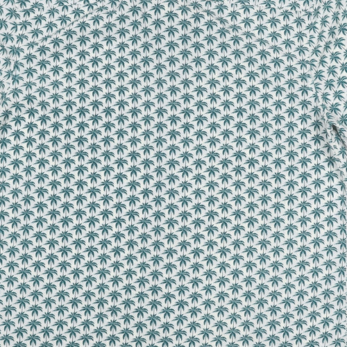 Marks and Spencer Mens Blue Geometric Polyester Button-Up Size XL Collared Button - Palm Tree Print