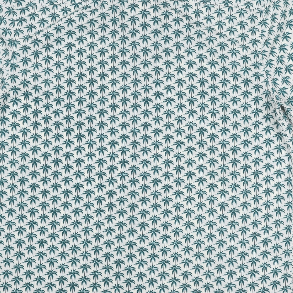 Marks and Spencer Mens Blue Geometric Polyester Button-Up Size XL Collared Button - Palm Tree Print