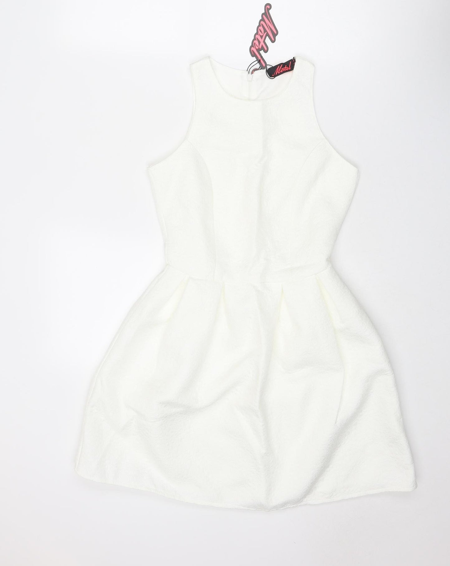 Motel Womens White Polyester Fit & Flare Size XS Round Neck Zip