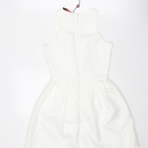 Motel Womens White Polyester Fit & Flare Size XS Round Neck Zip