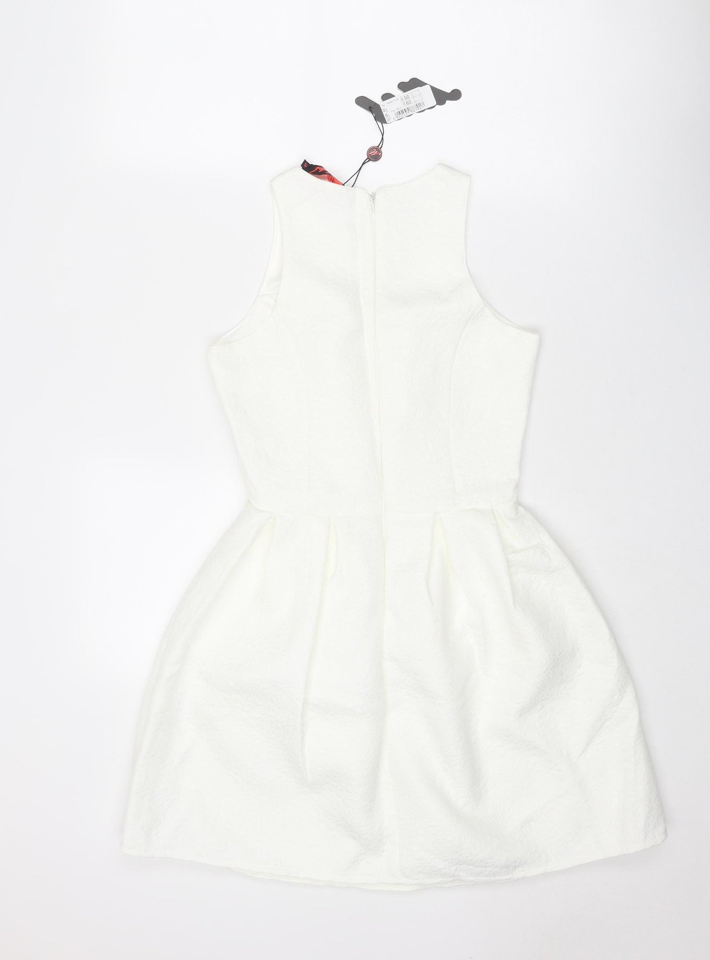 Motel Womens White Polyester Fit & Flare Size XS Round Neck Zip