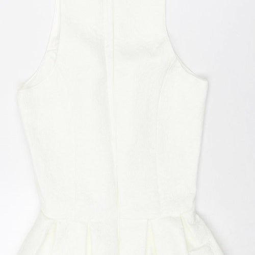 Motel Womens White Polyester Fit & Flare Size XS Round Neck Zip