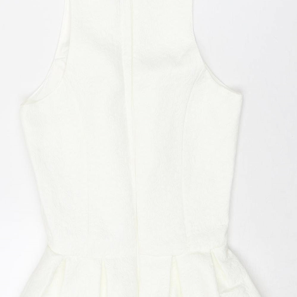 Motel Womens White Polyester Fit & Flare Size XS Round Neck Zip