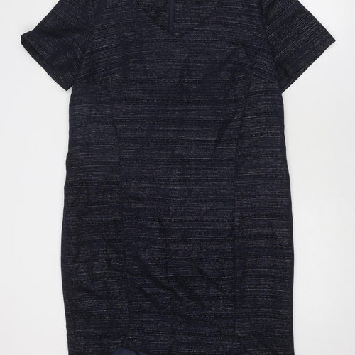 NEXT Womens Blue Striped Polyester T-Shirt Dress Size 14 V-Neck Zip