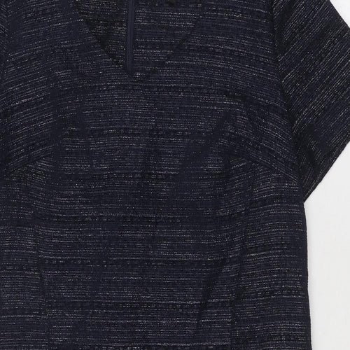 NEXT Womens Blue Striped Polyester T-Shirt Dress Size 14 V-Neck Zip