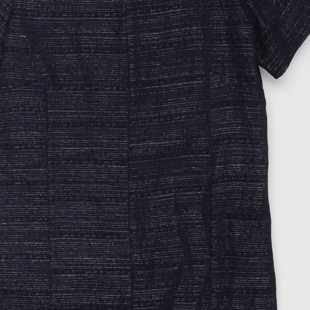 NEXT Womens Blue Striped Polyester T-Shirt Dress Size 14 V-Neck Zip