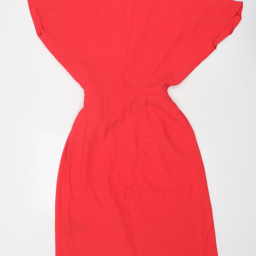 Topshop Womens Pink Polyester Wrap Dress Size 8 V-Neck Button