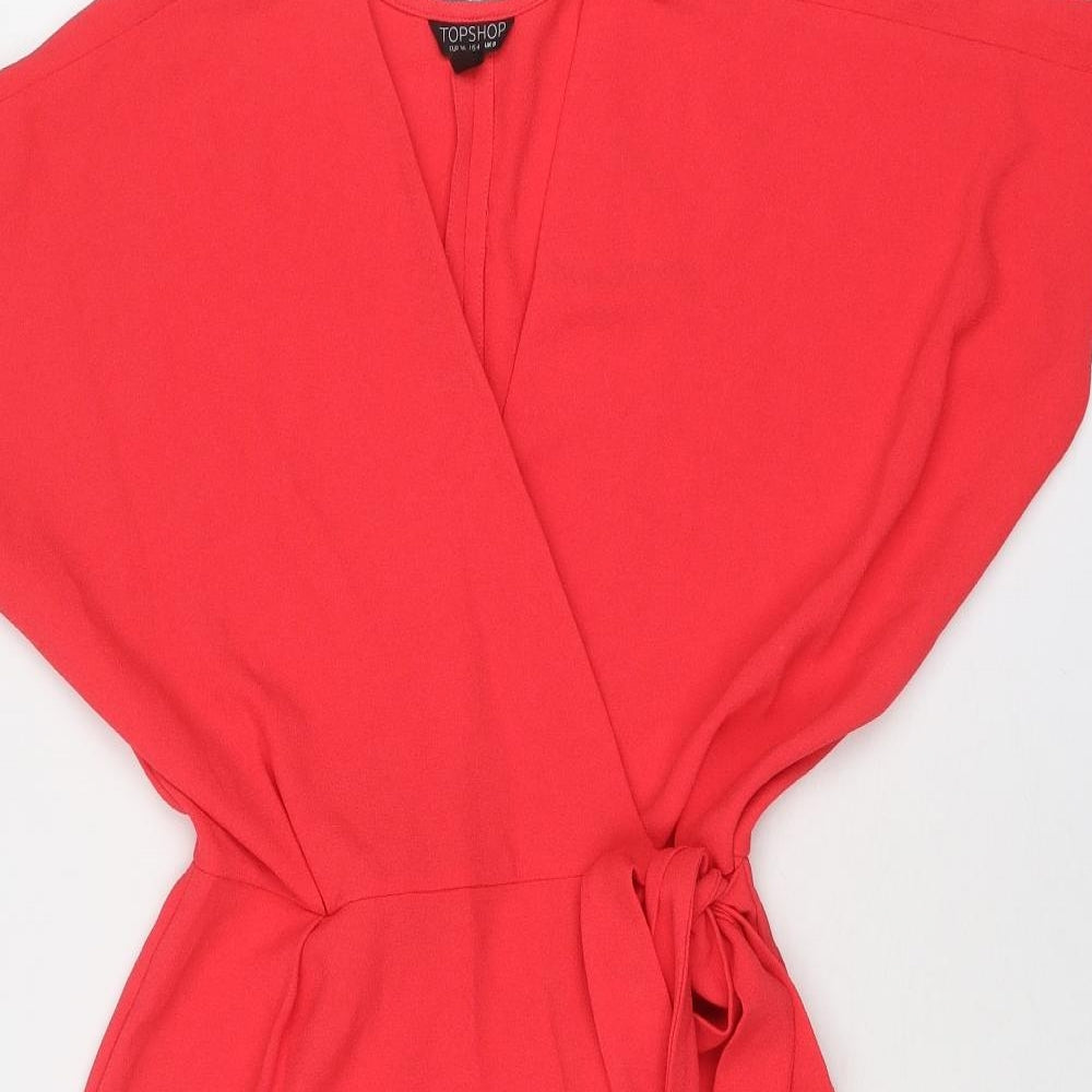 Topshop Womens Pink Polyester Wrap Dress Size 8 V-Neck Button