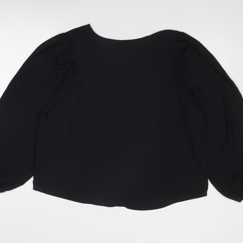 Marks and Spencer Womens Black Polyester Basic Blouse Size 20 V-Neck