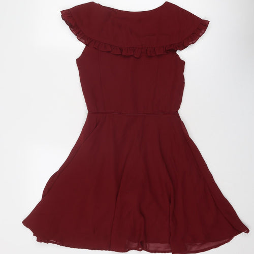 New Look Womens Red Polyester Fit & Flare Size 10 V-Neck Button