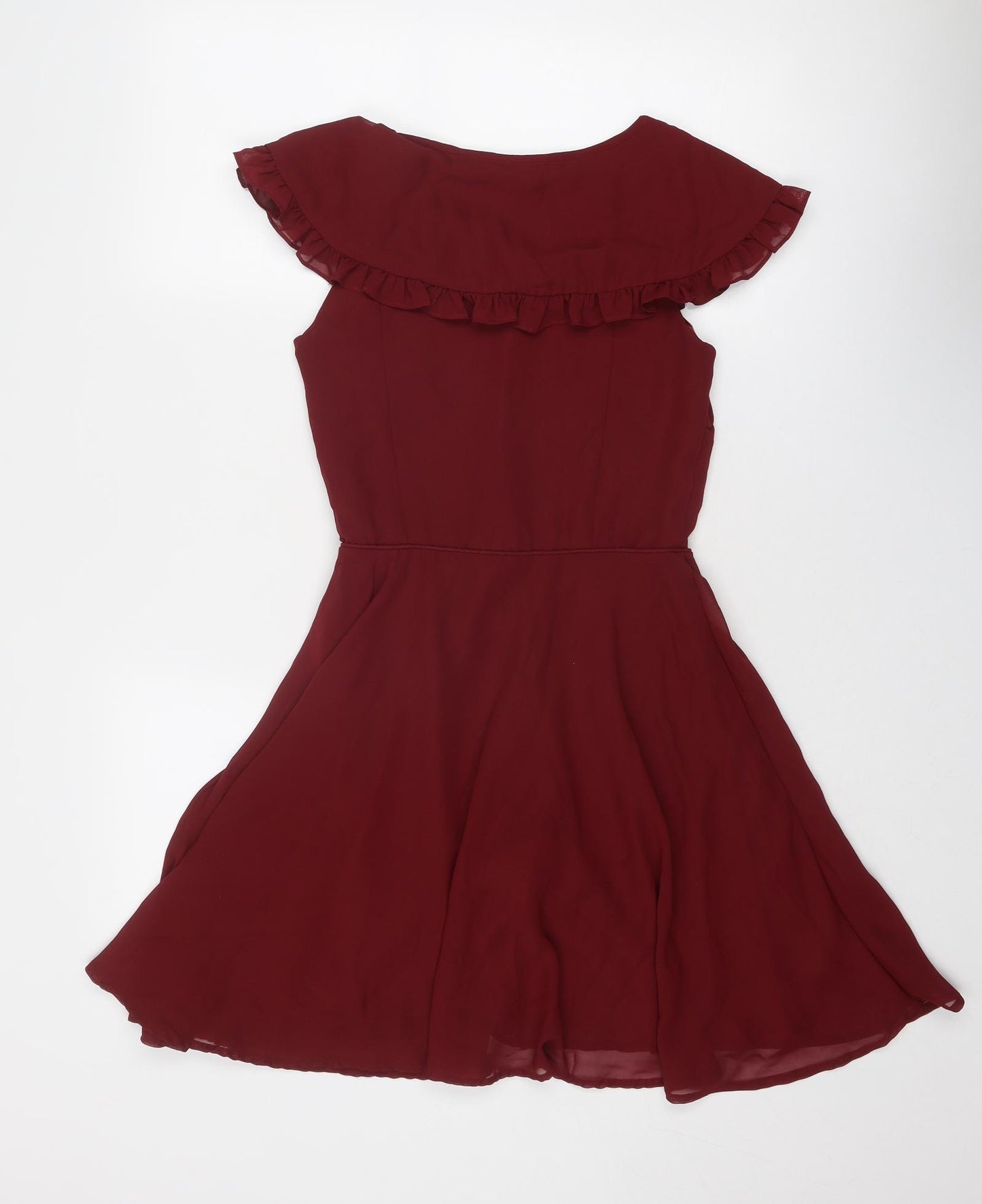 New Look Womens Red Polyester Fit & Flare Size 10 V-Neck Button