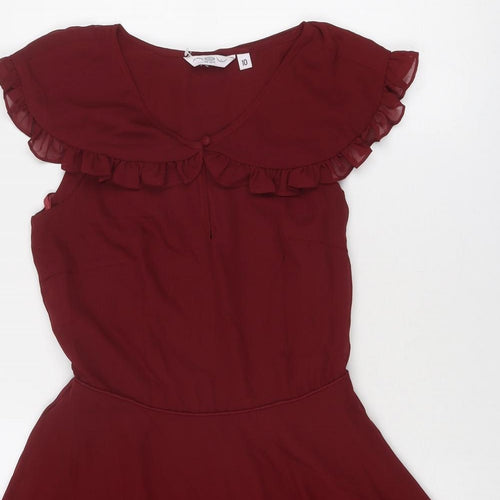 New Look Womens Red Polyester Fit & Flare Size 10 V-Neck Button