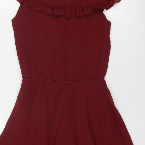 New Look Womens Red Polyester Fit & Flare Size 10 V-Neck Button