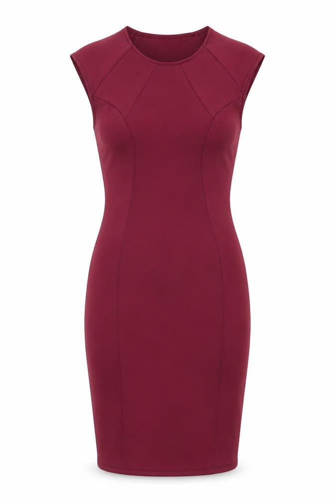 Front view of B-You women’s purple polyester bodycon, size UK 10, round neck pullover