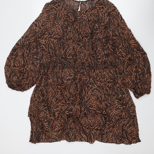 Marks and Spencer Womens Brown Animal Print Viscose A-Line Size 18 Round Neck Button - Tiger pattern