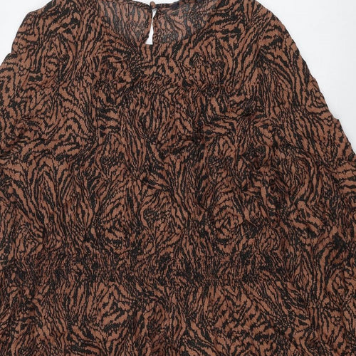 Marks and Spencer Womens Brown Animal Print Viscose A-Line Size 18 Round Neck Button - Tiger pattern