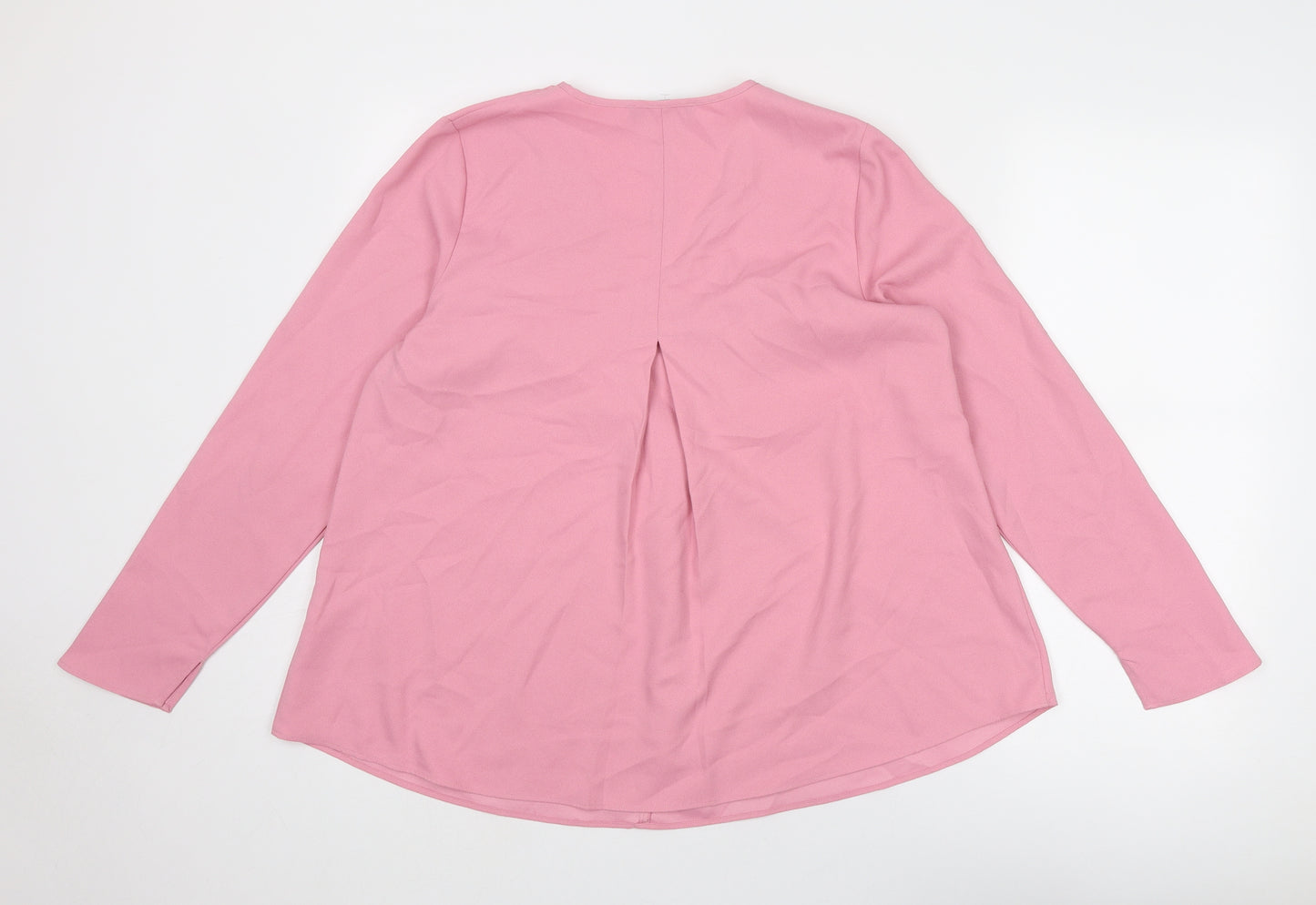 Marks and Spencer Womens Pink Polyester Basic Blouse Size 12 V-Neck