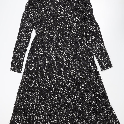 Marks and Spencer Womens Black Geometric Viscose Trapeze & Swing Size 12 Round Neck Tie