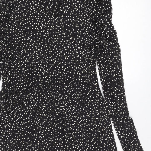 Marks and Spencer Womens Black Geometric Viscose Trapeze & Swing Size 12 Round Neck Tie