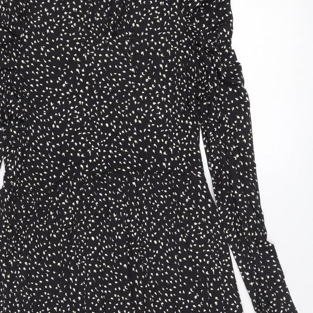 Marks and Spencer Womens Black Geometric Viscose Trapeze & Swing Size 12 Round Neck Tie