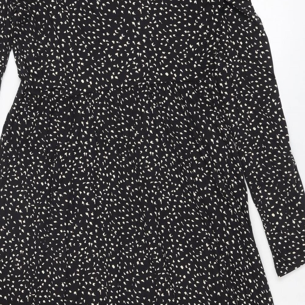 Marks and Spencer Womens Black Geometric Viscose Trapeze & Swing Size 12 Round Neck Tie