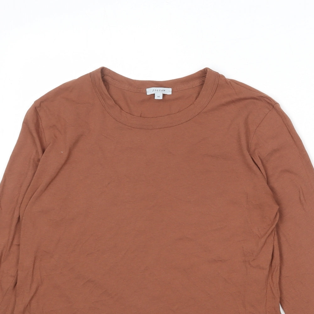 Jigsaw Womens Brown 100% Cotton Basic T-Shirt Size M Crew Neck